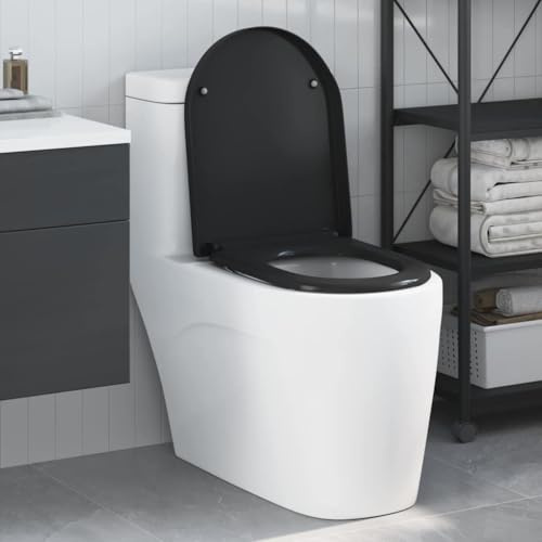 Copriwater con abbassamento automatico, sedile WC a sgancio rapido, nero, 46,2 x 36 x 4,3 cm, Duroplast, accessori da bagno per la maggior parte dei WC