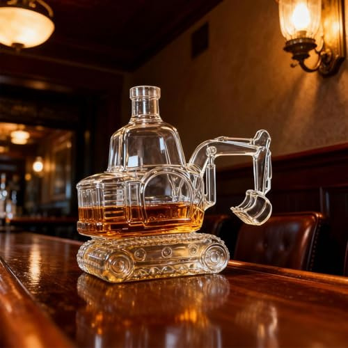 Botella decantadora de whisky de 300 ml, botella de vino de whisky en forma de excavadora 3D, adornos de decantador de vidrio, botellas de vino de vidrio hechas a mano, esculturas de estatua, regalos