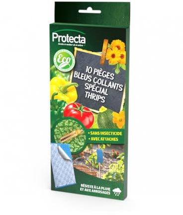 PROTECTA - Lot de 10 Pièges Bleus Collants Anti-Thrips – Pièges Insectes sans Insecticide, Double Face – Surveillance & Capture de Thrips en Jardin, Serre & Cultures