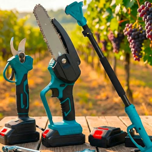 081 Store - Kit Potatura 3 in 1 - Forbice a Batteria e Motosega 6 Pollici Elettrica con Asta Telescopica 128-248cm, Set Professionale per Giardinaggio con 2 Batterie 48V