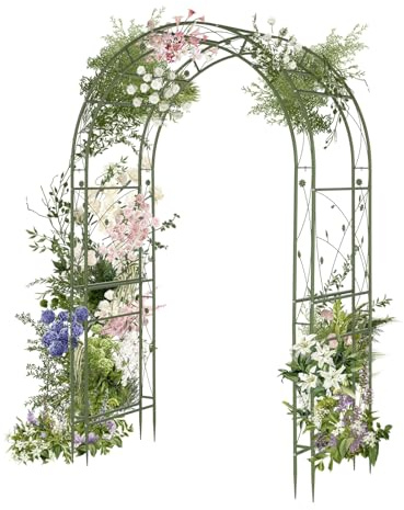 Bonnlo Rosenbogen aus Metall, Stabil Wetterfest Rankhilfe aus Pulverbeschichtetem Stahl,Rankgitter,für Garten,Rasen und Hochzeit,139 * 59 * 212cm (Grün)