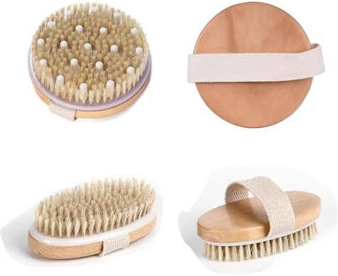 2 stycken torrborste kroppsborste naturlig borst torrmassageborstar för celluliter för förbättring av lymfatiska funktioner exfolia