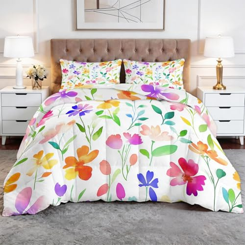 Komfort Sommer Bettdecke 135 x 200 cm Ohne Bezug Nutzbar, Frühling Vitalität Blumen Wildblumen Steppdecke Sommer - leichte Sommerdecke mit Klimanetz - Atmungsaktiv Bettdecke ohne Bezug Farbe