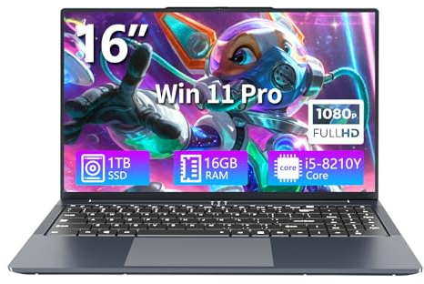 16 Ordenador Portátil Core i5 8210Y (up 3.6GHz) Procesador, PC Portatil Win 11 16GB RAM 1TB SSD, Pantalla IPS Teclado Numérico Retroiluminado RJ45 USB3.0 HDMI BT5.0 laptop Multitarea y Movilidad