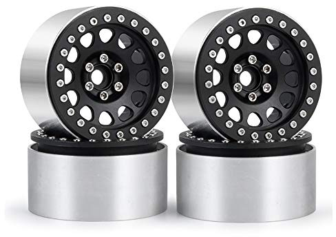 RCLIONS Aluminum 2.2 RC Beadlock Wheels/Rims 35mm for 1:10th RC Crawler Wraith RC Car 4pcs/Set (Black)