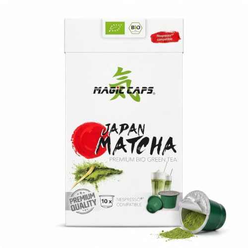 MatchaMagic Bio Matcha Tee Caps 1 x 10 für Nespresso®-kompatible Maschinen | Matcha Tee Kapseln, japanischer Bio Grüntee, Premium Tee, pur, oder als Matcha Latte mit Milch