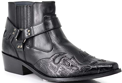 Enzo Romeo WT11 Men's Western Cowboy Motorcycle Ankle Boots (9.5 D(M) US, Black)