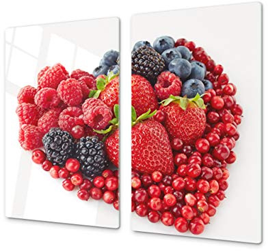 Tabla de cocina de vidrio templado - Tabla de cortar de cristal resistente – Cubre Vitro Decorativo – UNA PIEZA (60 x 52 cm) o DOS PIEZAS (30 x 52 cm); D07 Frutas y verduras: Frutas 25