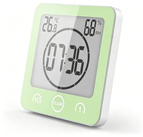 FXxswey LCD Numérique Horloge De Douche, Horloge De Salle De Bains Imperméable Douche Horloge Minuterie Température Humidité Mur Douche Horloge Cuisine Minuteur (Vert)