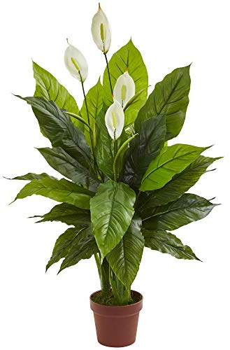 Nearly Natural 42in Artificial Peace Lily Plant with Real Touch Silk Leaves and White Flowers for Indoor Home Decor and Faux Greenery