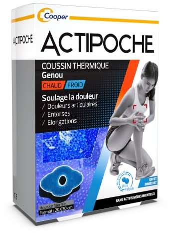 Cooper ACTIPOCHE - Coussin thermique - Thermothérapie - Contractures musculaires et douleurs articulaires - Genou - Microbilles - 1 unité