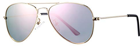 COASION Classic Polarized Small Aviator Sunglasses for Kids Baby Girls Boys Age 2-10 50MM (Gold Frame/Pink Mirror Lens)