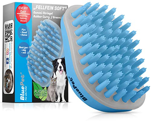 BluePet Weiche Badebürste Gummistriegel Für Kurzhaar Hunde & Katzen mit Massageeffekt I Entfernt loses Deckhaar, Staub & Schmutz I Idealer Badestriegel zum Einmassieren von Hundeshampoo