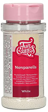 FunCakes Nonpareils Blanc: Sprinkles de gâteau, bon goût, parfait pour la décoration de gâteaux, des centaines et des milliers de sprinkles. 80 g.