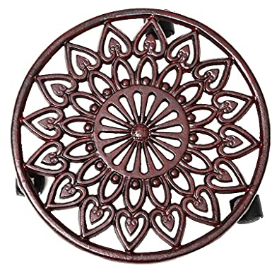 YXCKG Pflanzenroller aus Metall, pflanzenständer Gusseisen mit Rädern, Retro altes bewegliches rundes Topf-Dolly-Tablett, Outdoor-Pflanzenhalter mit 360° drehbaren Rollen