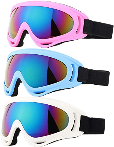 Yidomto Ski Goggles, 3 Pack Anti-Scratch Snow Goggles for Men, Women, Boys, Girls, Kids, Toddlers & Youth, UV 400 Protection for Skiing & Snowboard (Pink/White/Blue)