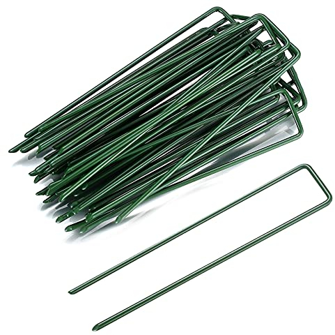 30 Pcs U-Shaped Garden Pegs, Garden Securing Pegs Stakes, Green Metal Artificial Grass Pins Peg for Weed, Fabric, Matting, Artifical Grasses, Tent, Netting - 6''/150mm