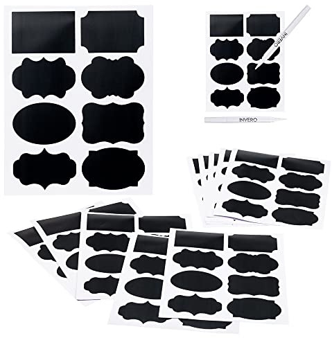 Invero 80 Piece Various Shaped Chalkboard Labels with 2X Chalk Pen - Reusable Label Stickers for Decoration and Organizing Jars, Kitchen Pantry, Bottles, Parties and More