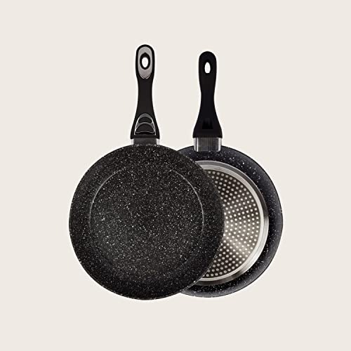 ARCA - Padella Vulcania In Alluminio Con Rivestimento Antiaderente Effetto Pietra - Induzione - Fornelli Tradizionali - Misure Assortite (Ø 22 cm)