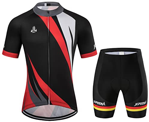 JEPOZRA Fahrradbekleidung Herren Sommer Fahrradtrikot Set Rennrad Trikot Radtrikot Kurzarm mtb Mountainbike Jersey Shirt und Fahrradhose Atmungsaktiv Gel Sitzpolster