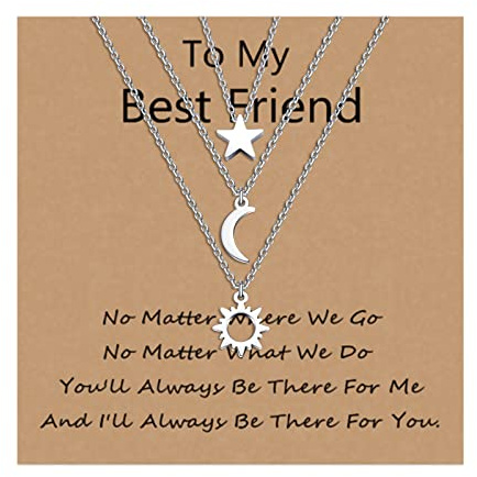 VU100 2/3 Stück Sonne, Mond und Sterne Halskette Freundschaft Halskette | Geschenk für beste Freundin Männer Frauen Jungen Mädchen (Silber/Gold)