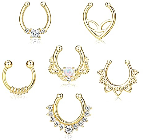 Kakonia Fake Nose Ring Septum für Damen Herren Fake Nasenpiercing Ring Hoop Clip On Lip Ohr Fake Septum Piercing Fake Nasenring Gold