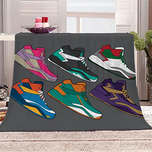 Turnschuhe Sport Kuscheldecke 150x200 cm Flanell Decke Extra Weich Flauschige Wohndecke Fans Spiel mit Muster Blanket Fleecedecke Waschbar Microfaser Sofadecke Couchdecke bettüberwurf
