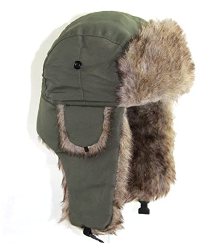 DEPAJA Russische Mütze Herren Damen Unisex Warme Trapper Aviator Trooper Ohrenklappen Winterklappen Skimütze Bombermützen Russische Skimütze Kunstpelzmützen,Grün,50-60Cm