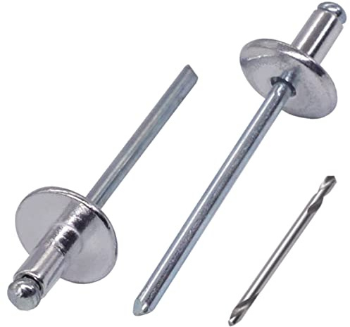SKIR'CO (50 Stück) Großflansch Aluminium Blindnieten 4,0 x 8 mm, Stahldorn, Bohrer inklusive