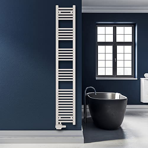 SHV Badheizkörper Pegasus mit Seitenanschluss in glänzendem Weiß - 300 x 1800 mm | Heizkörper für Badezimmer, Handtuchhalter für Wand im Bad, Handtuchheizkörper, Handtuchtrockner aus Stahl
