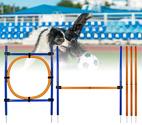 28-teilige Agility-Ausrüstung für Hunde, Hindernisparcours-Trainings-Starter-Set, Outdoor-Spiele für Haustiere für den Hinterhof, inklusive Springring, Hochsprüngen, Slalomstangen mit Tragetasche