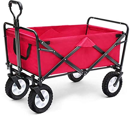 MOLVUS Portable Folding Garden Trolley Cart Heavy Duty Wagon Multi-Function Shopping Cart for Outdoor Camping Fishing Pull Truck with 4 Wheels, Red, Load：80Kg