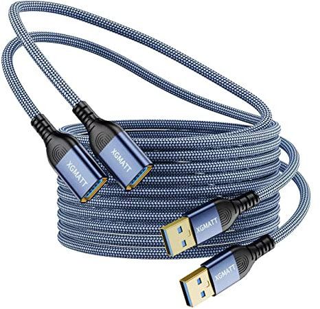 XGMATT USB 3.0 Extension Cable 1M 2Pack,USB A Male to A Female Cable USB Extension Lead High Speed Data Transfer Compatible for Printer, Scanner, Camera, Keyboard, Card Reader, Hard Drive,Blue
