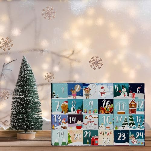 KartenKuss - 24 Adventskalender Boxen Comic- zum selber Befüllen - 24 Bunte Schachteln zum Aufstellen und zum Befüllen - 24 Boxen