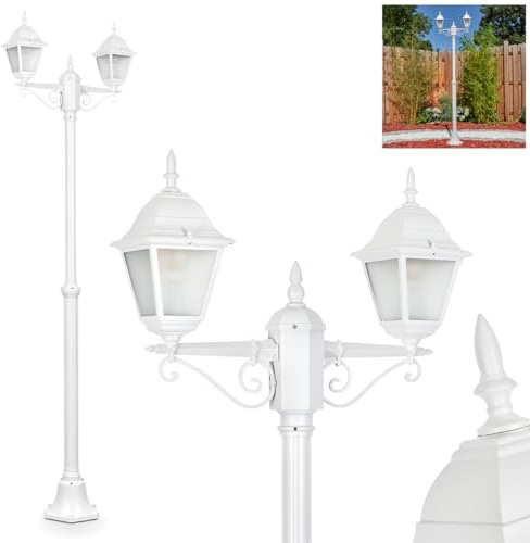 HOFSTEIN Kandelaber Naofe, Außenwegeleuchte aus Metall/Milchglas in Weiß, Wechselscheiben Klar, Wegeleuchte im Landhaus/Antik/Vintage-Design für Garten, Terrasse, Hof, max. 220 cm, 2 x E27, IP44