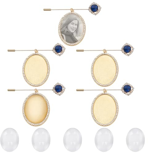 INFUNLY 5 Sets Strass-Fotoanhänger Andenken Erinnerungsanhänger Hochzeitsstrauß Fotoanhänger Brautschmuck Mit Monogramm Brosche Hochzeit Anstecknadel Foto Ovaler Erinnerungsmedaillon-Anhänger