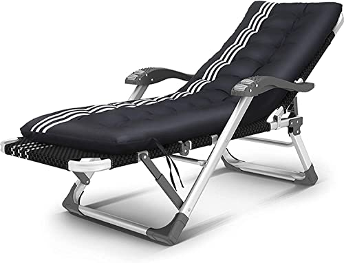 GEIRONV Gartenlieger, atmungsaktive synthetische Stoff Liege 15 Positionseinstellung Sonnenbett Aluminiumlegierung Klapper Sonnenstuhl Liegen (Color : Black White+Thick pad)
