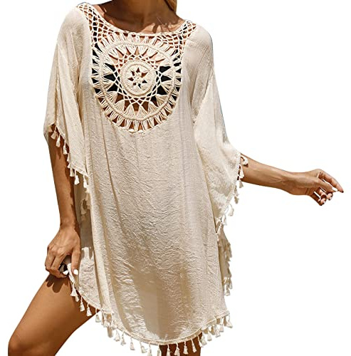 Strandponcho Damen Sommer Große Größen - Strandkleid Mit Fransen Pareos & | Pareos Sexy Strandtunika Boho Strandtuch Baumwolle Sommerkleid Lang Kaftan Badeponcho