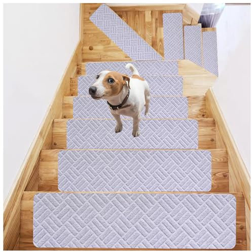 Anti-Rutsch Treppenstufen Matten, Waschbar Stufenmatten Rechteckig, 76 x 20,3 cm Stufenmatten Ohne Kleben für Kinder Ältere und Hunde,E-7Pcs