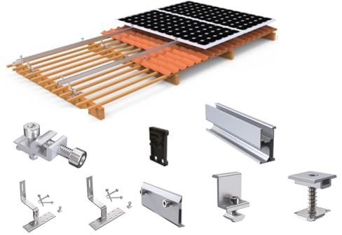 Korsmann® PV Module Montagesysteme - Alu 1150MM Profilschienen mit Dachhaken für Ziegeldachunterkonstruktion, Halterung für 6 Module, TÜV Geprüft