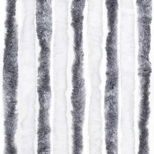 Ailgely Flauschvorhang Chenille 56 x 185 cm, Türvorhang aus Chenille Fliegenschutz Insektenschutz Camping Insektenschutz für Camping Wohnwagen Anthrazit und Weiß