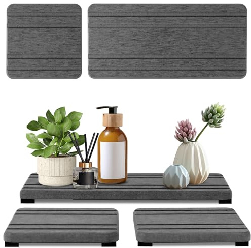 3PCS Water Absorbing Stone Tray, DryingNeat Diatomite Stone Sink Tray, Instant Dry Sink Coasters, Kitchen Sponge Hand Soap Holder, Countertop Fast Drying Counter Trays,8 * 4inch and 4 * 4inch