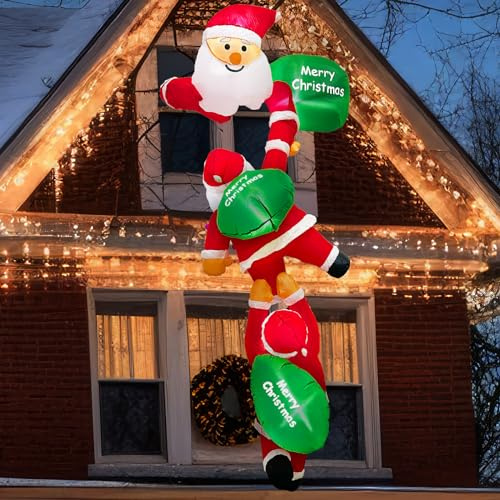 Fayavoo 244CM Aufblasbare Weihnachtsdeko Außen, Weihnachtsmann Weihnachtsdeko Aufblasbar Aussen mit LED Leuchten, Kletternder Weihnachtsmann Aussen Weinachtsdekorationen für Dach Fenster Rasen Garten