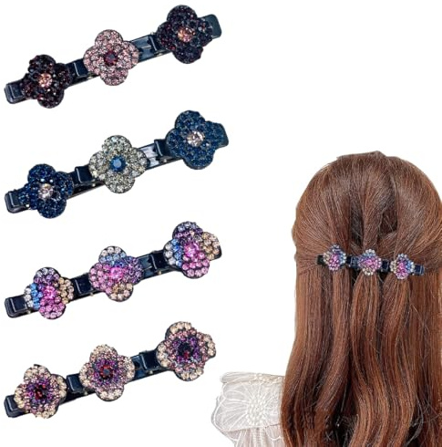 EIROVYA 4 Pièces Barrette à Cheveux Latérale à Trois Fleurs, Barrette Cheveux Femme，Accessoires Cheveux Femme, Pince À Cheveux pour Femmes Accessoires De Cheveux Cadeau