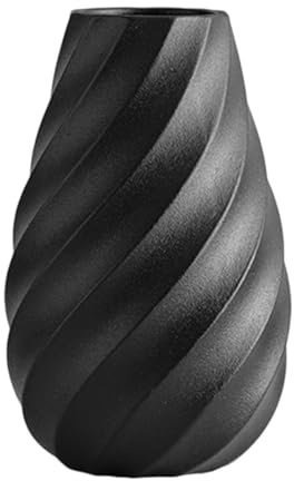 Svart keramisk blomvas med texturerad spiraldesign, modern minimalistisk dekor för hem, vardagsrum eller kontor - 20 cm