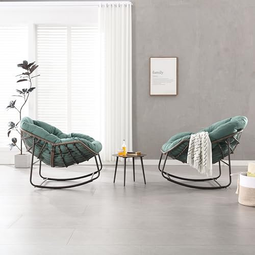 Jaxenor Übergroßer Schaukelstuhl aus Korbgeflecht in Eierform, ideal für drinnen und draußen, Mit dickem Kissen, perfekt für Balkon, Terrasse oder Garten, Moderner Loungesessel in Grün