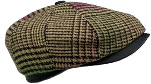 Hochwertige Karnas Flatcap mit Karo-Muster und Lederklappe, -braun-, L