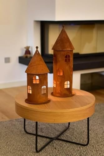 Der-Porzellan-Laden Turm Windlicht, 1 Stück, in rostiger Metall-Optik | 58 x 18 cm, stimmungsvolle Gartendeko für Terrasse & Balkon, rustikale Atmosphäre