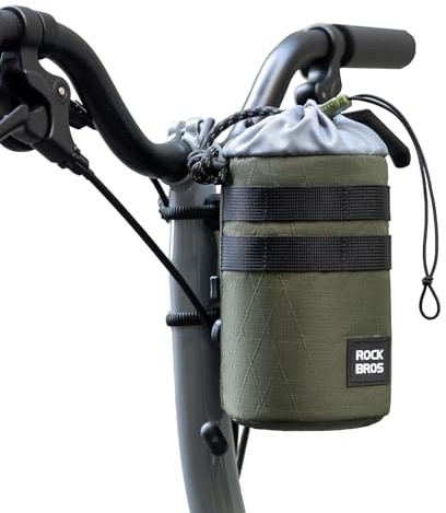 ROCKBROS Borsa per Bottiglie da Bicicletta, Borsa da Manubrio per Borraccia Bici, Portabottiglie Porta Borraccia Termico Regolabile, con Tracolla, per Bici Pieghevole e Scooter, 1,2L, Verde Militare