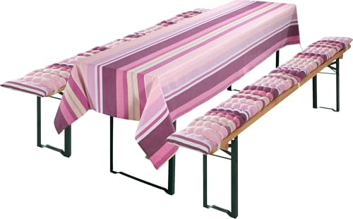 REDBEST Bierbank-Auflagen und Tischdecke 3-teilig pink Größe 90x260 cm